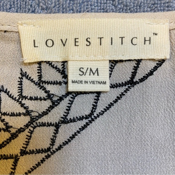 Lovestitch Bohemian Rayon Light Tan Top with Black‎ Zigzag Geometric Design S/M - Picture 10 of 11